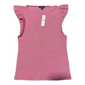 J. Crew Vintage Rib Boatneck Ruffle Tank Top, Red/White, M, NWT